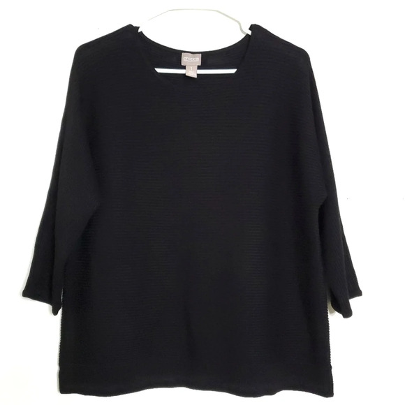 Chico's Ribbed Knit Sweater Size 1 Medium Black 3/4 Dolman Sleeve Round … - Picture 1 of 10